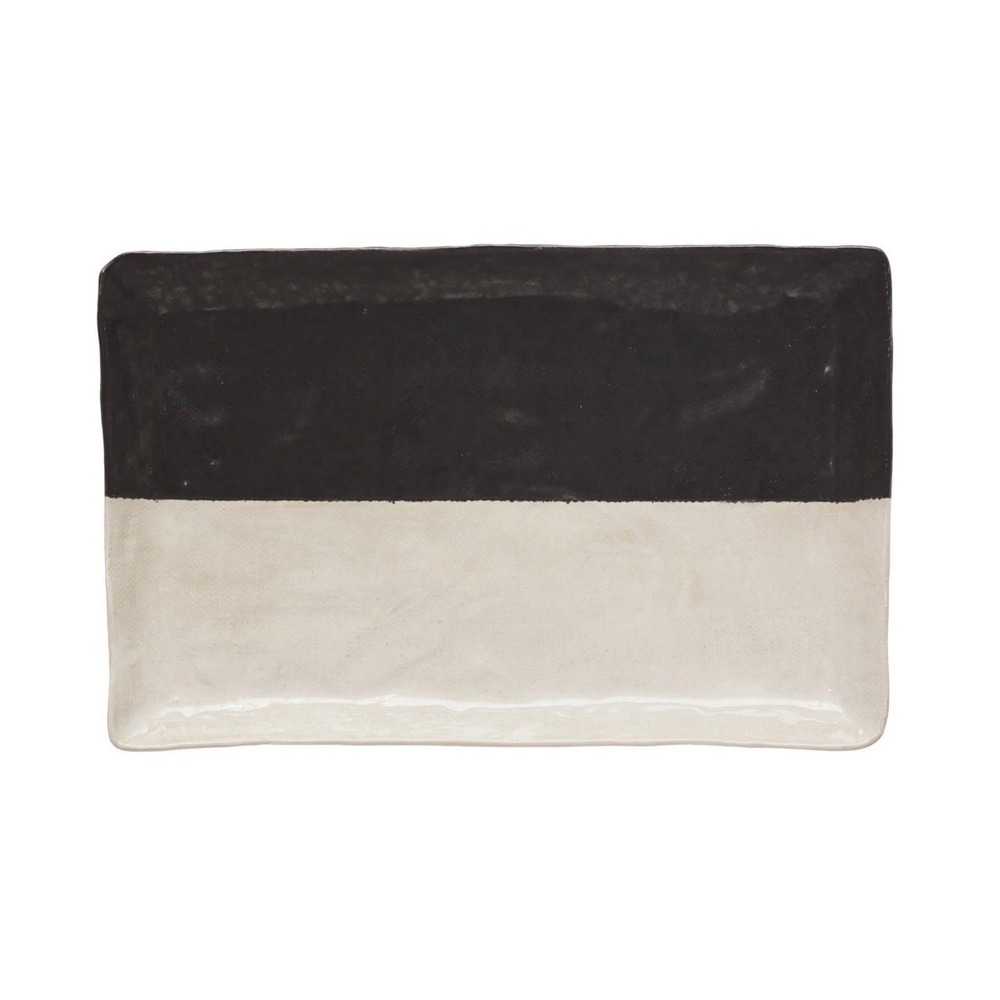 Modern Two Tone Black and White Stoneware Rectangular Serving Platter 14x9
